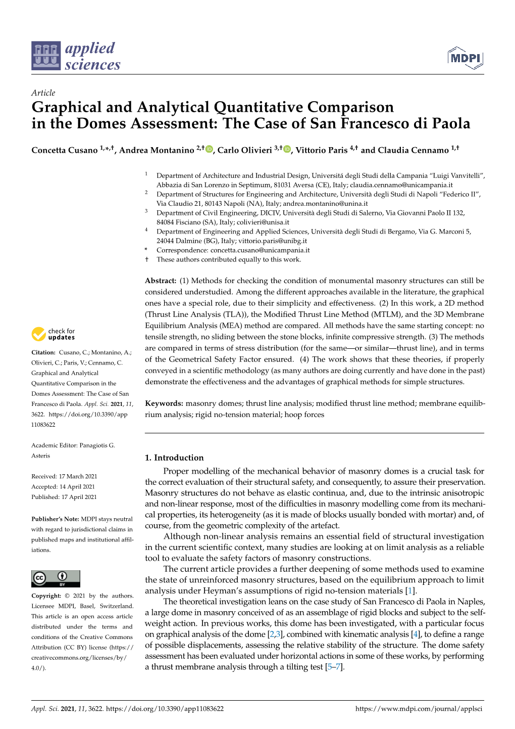 Graphical and Analytical Quantitative Comparison in the Domes Assessment: the Case of San Francesco Di Paola