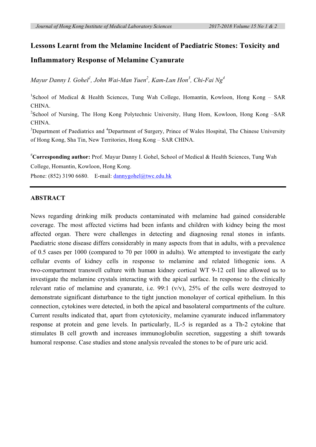 Toxicity and Inflammatory Response of Melamine Cyanurate