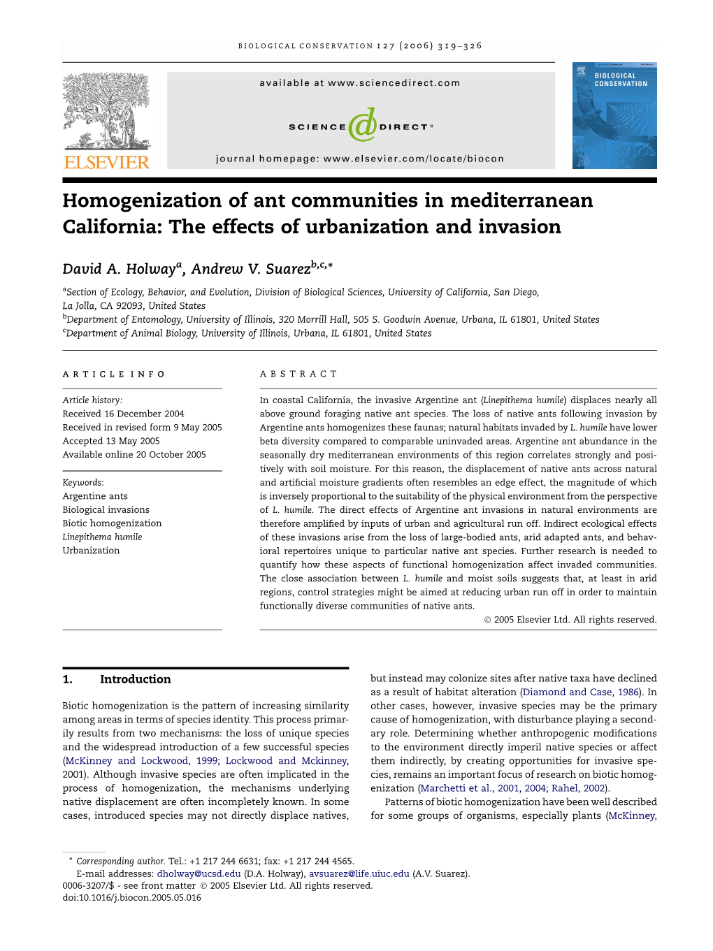 Homogenization of Ant Communities in Mediterranean California: the Effects of Urbanization and Invasion