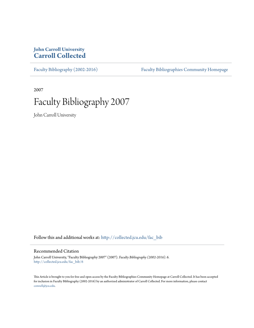 Faculty Bibliography 2007 John Carroll University