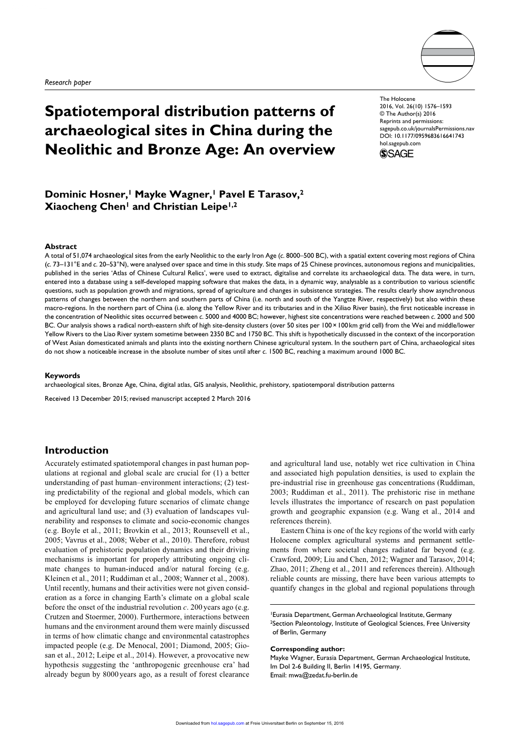 Spatiotemporal Distribution Patterns of Archaeological Sites In