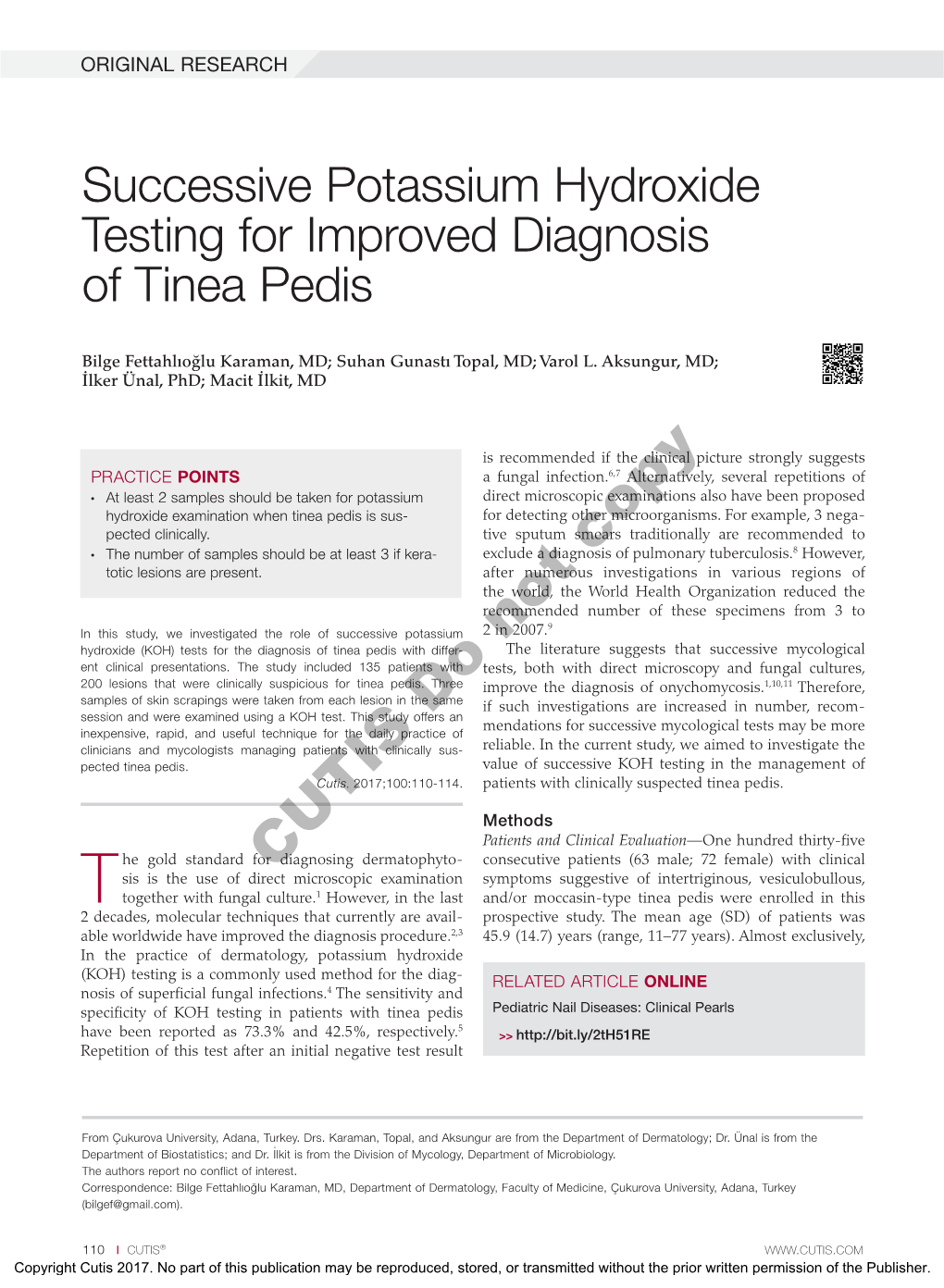 Successive Potassium Hydroxide Testing for Improved Diagnosis of Tinea Pedis