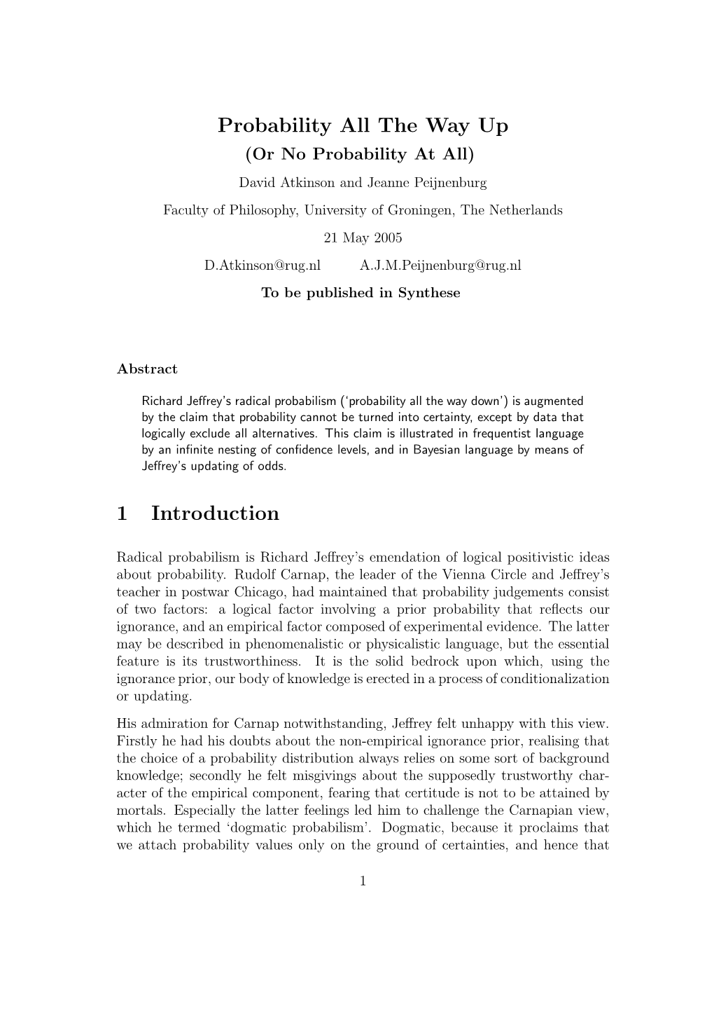 Probability All the Way up 1 Introduction