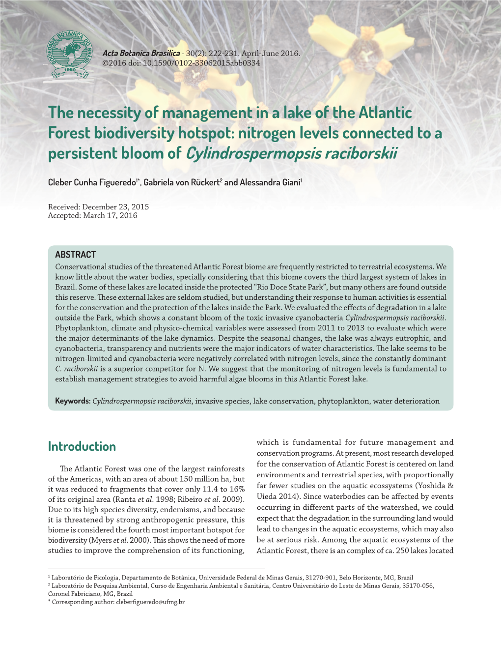 Persistent Bloom of Cylindrospermopsis Raciborskii