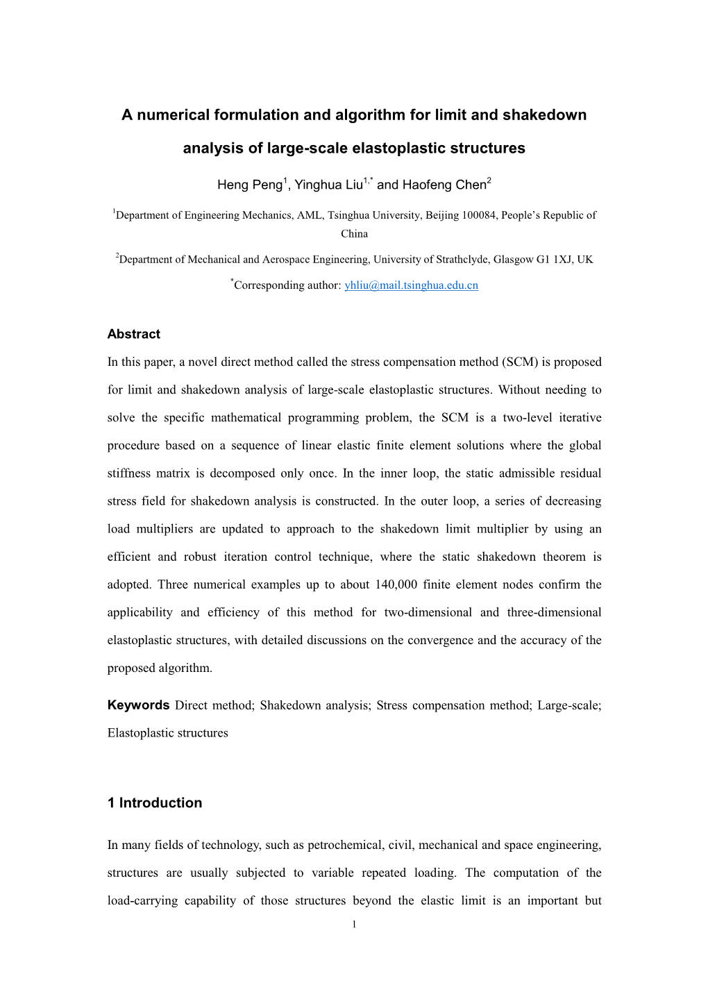 A Numerical Formulation and Algorithm for Limit and Shakedown Analysis Of