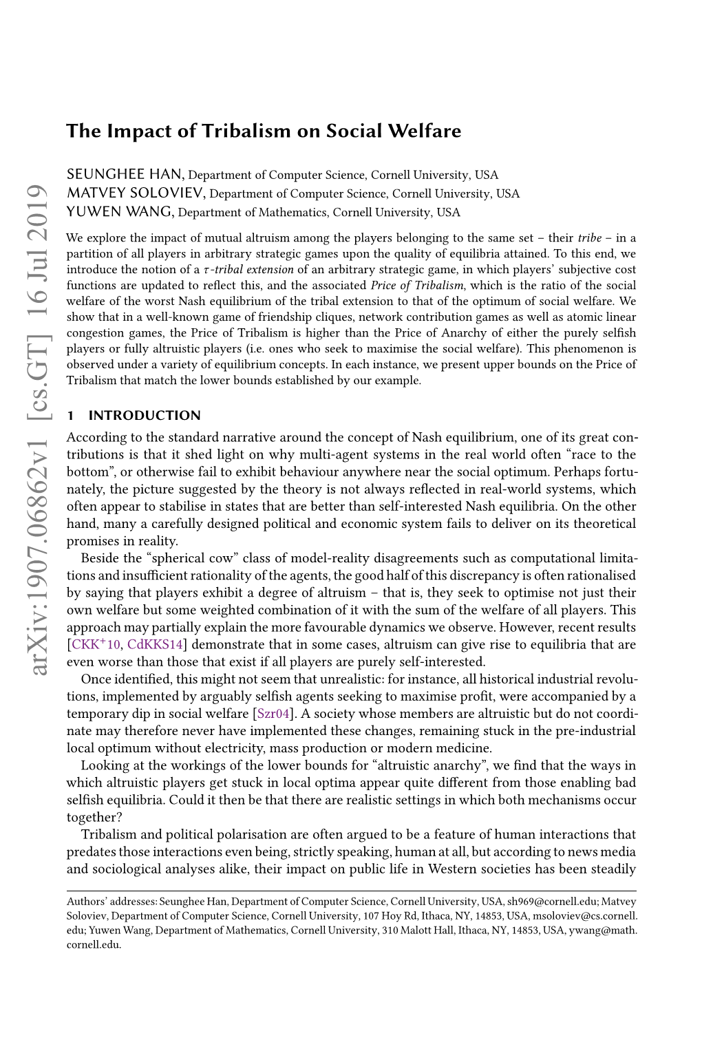 The Impact of Tribalism on Social Welfare