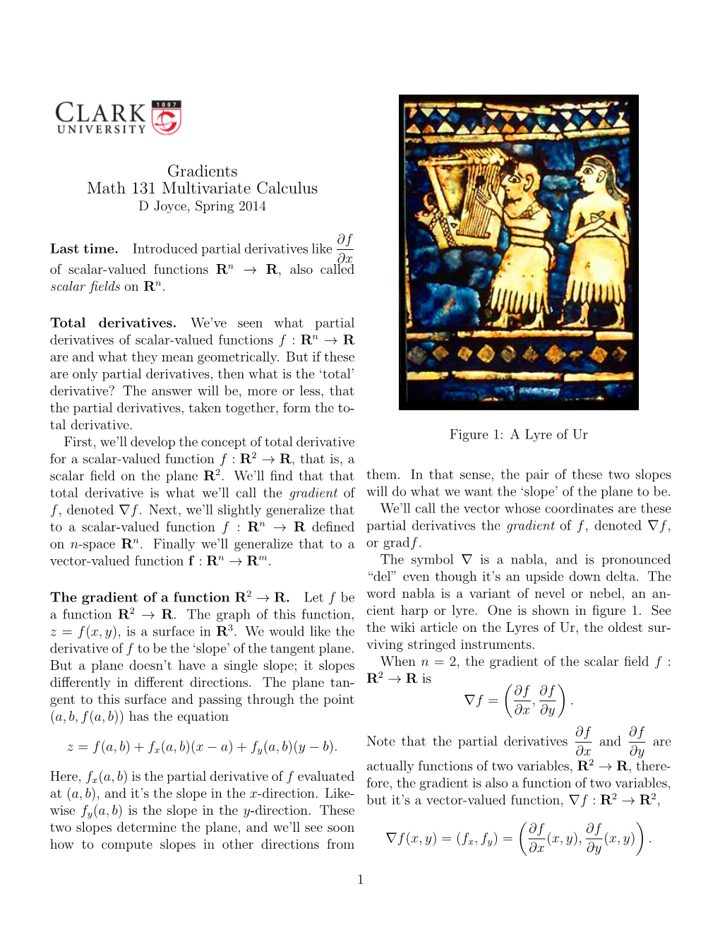 Gradients Math 131 Multivariate Calculus D Joyce, Spring 2014