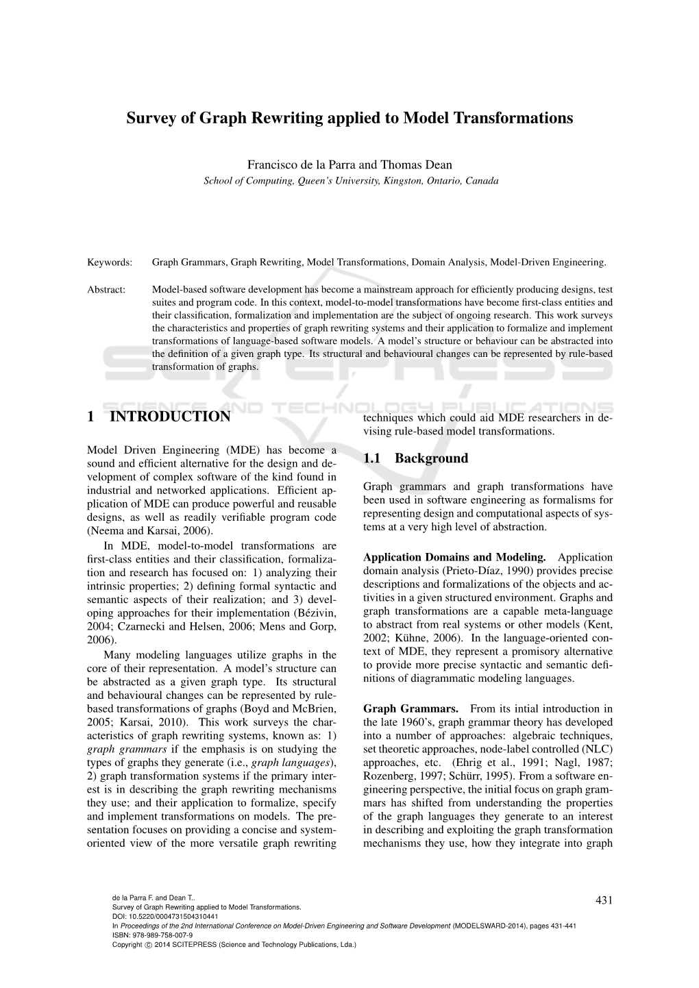 Survey of Graph Rewriting Applied to Model Transformations