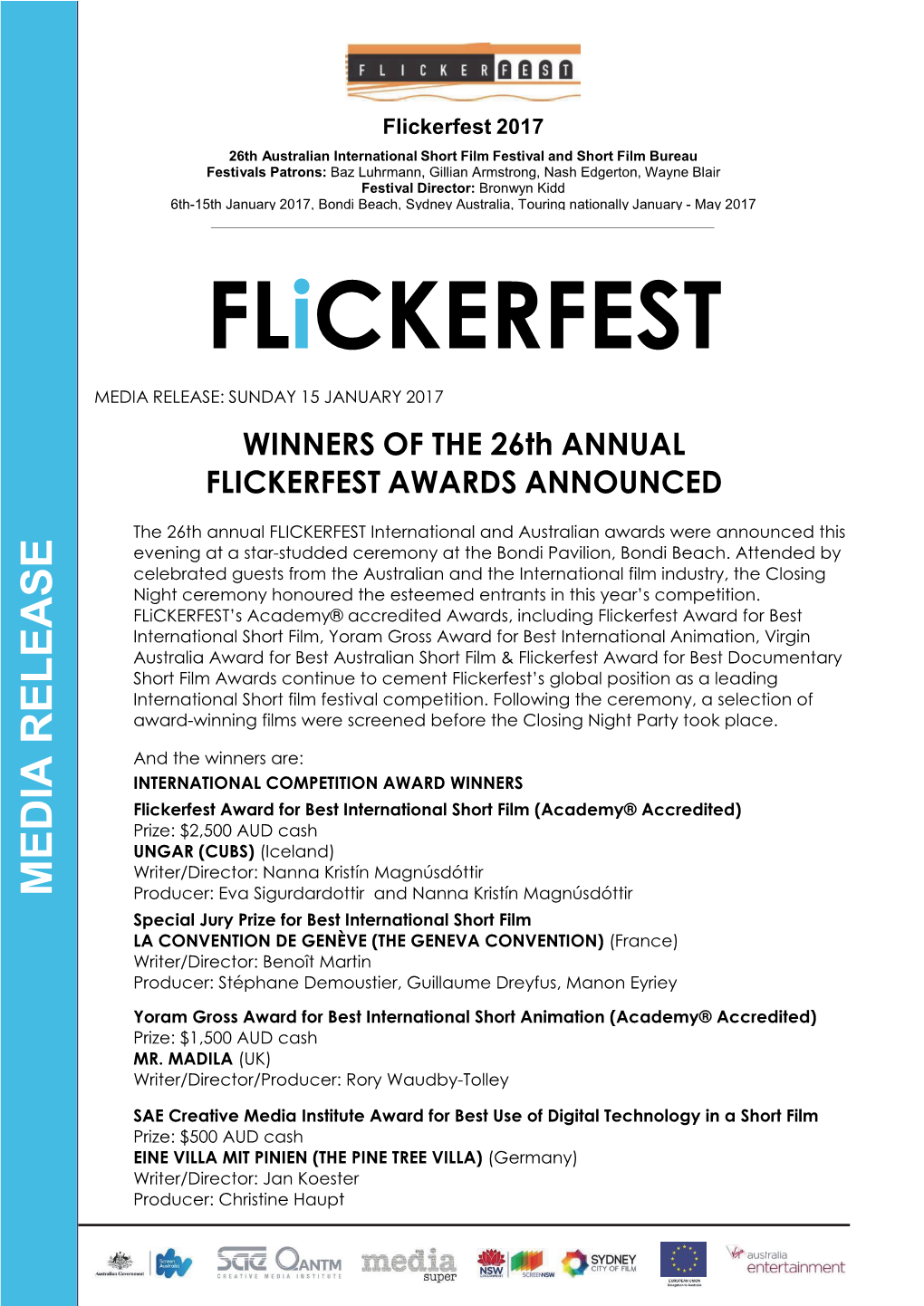 Flickerfest 2017 Awards Announcement