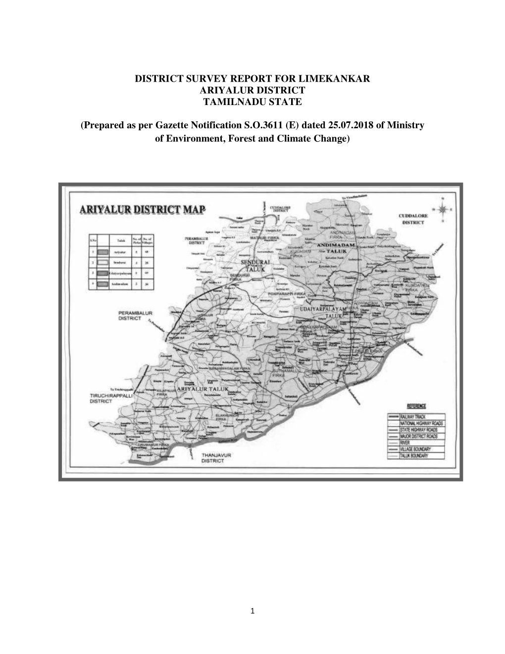 DISTRICT SURVEY REPORT for LIMEKANKAR ARIYALUR DISTRICT TAMILNADU STATE (Prepared As Per Gazette Notification S.O.3611 (E) Dated