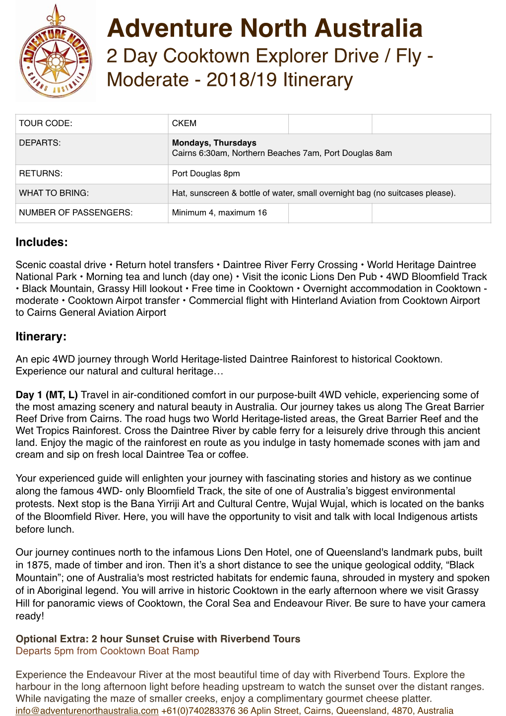 2 Day Cooktown Explorer Moderate Drive Fly Ex Port Douglas 1819