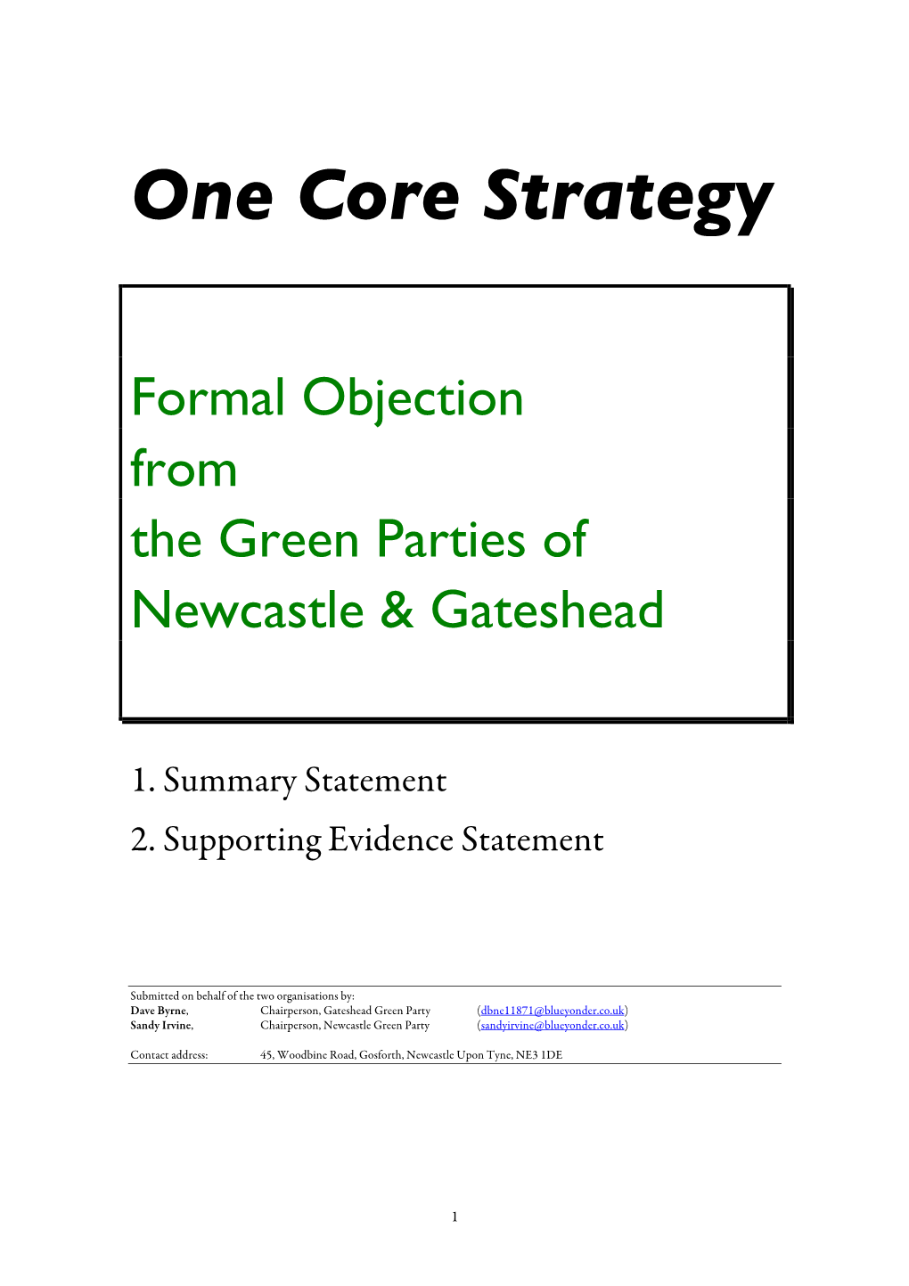 Green Party Objection to Core Strategy