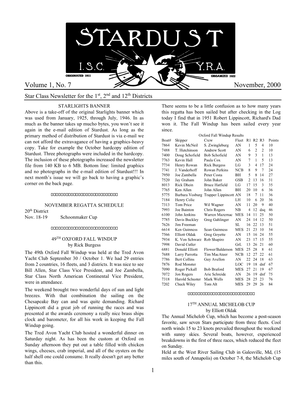 Local Star Class Newsletter