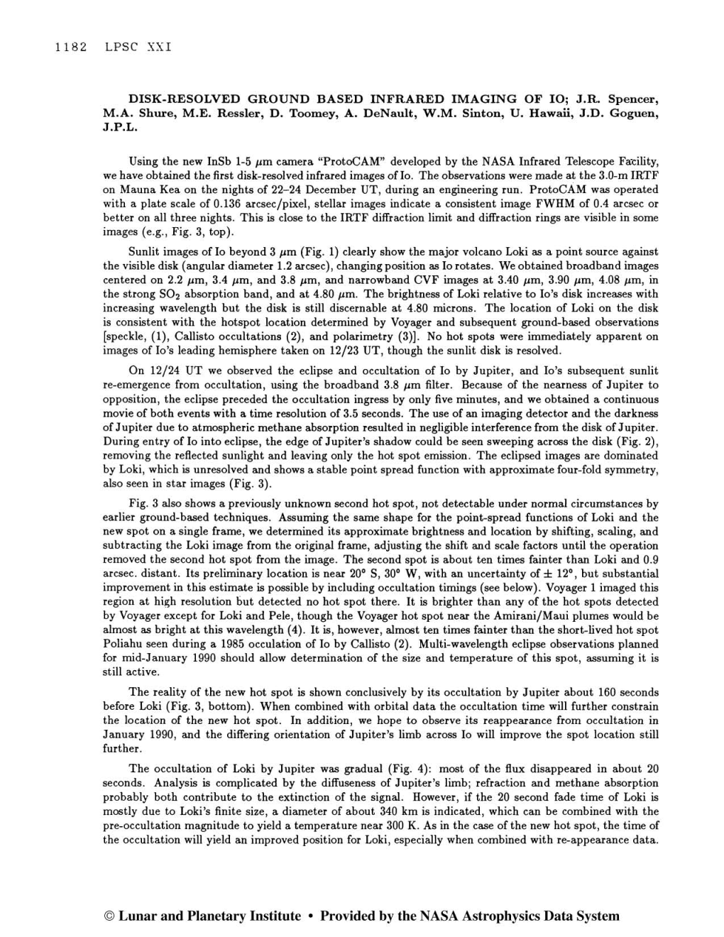 O Lunar and Planetary Institute Provided by the NASA Astrophysics Data System LPSC XXI 1183