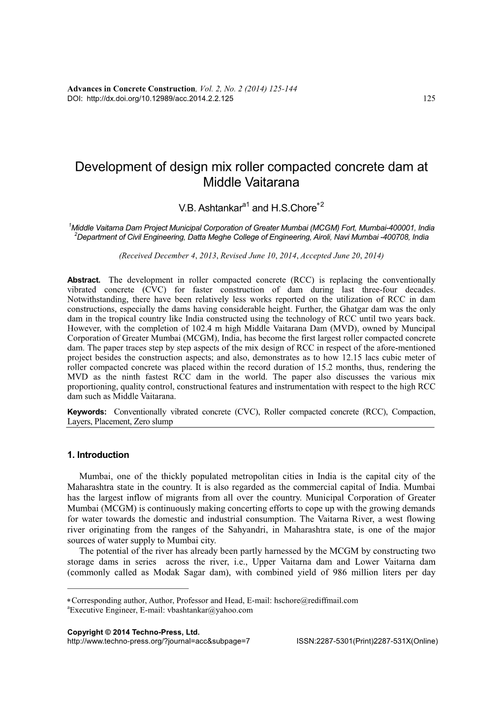 Development of Design Mix Roller Compacted Concrete Dam at Middle Vaitarana