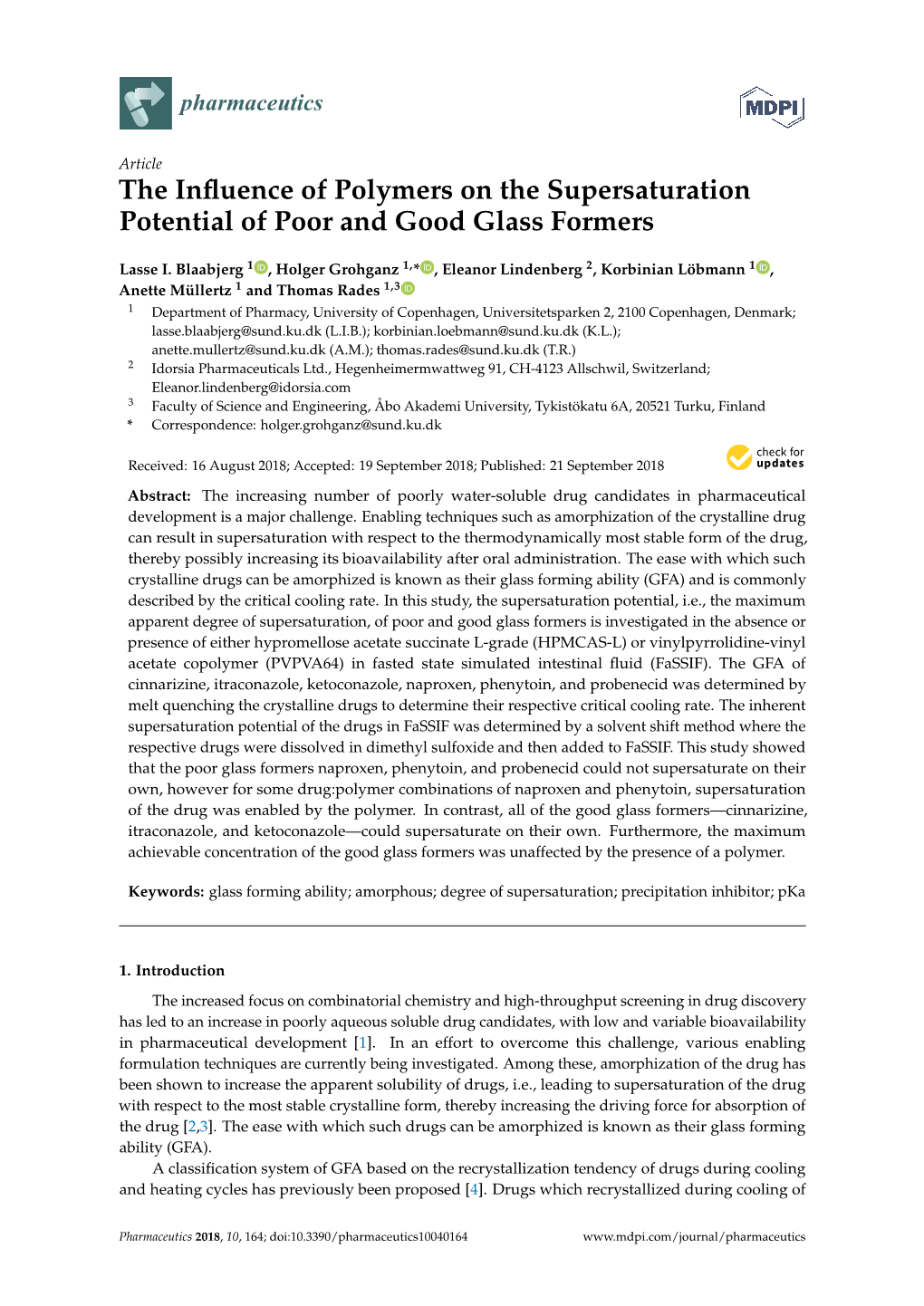 The Influence of Polymers on the Supersaturation Potential of Poor and Good Glass Formers