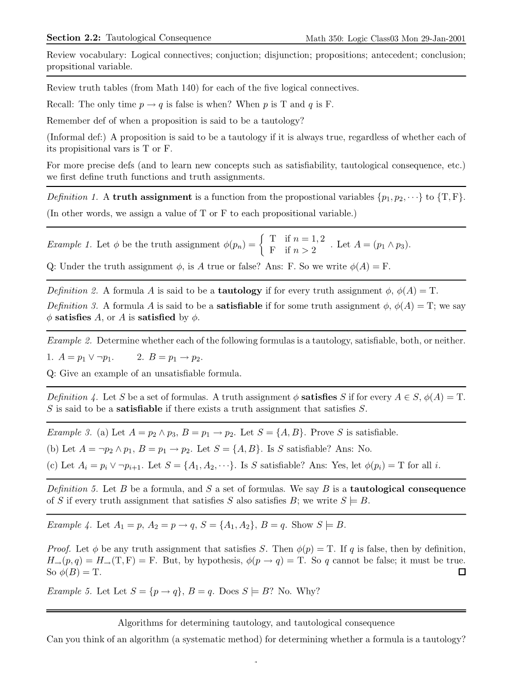 Section 2.2: Tautological Consequence Review Vocabulary