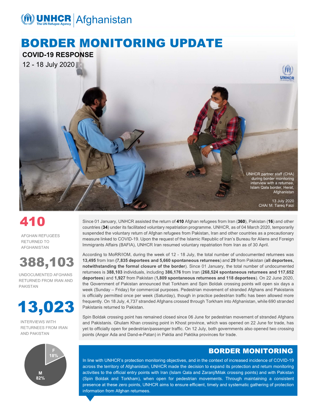 BORDER MONITORING UPDATE COVID-19 RESPONSE 12 - 18 July 2020