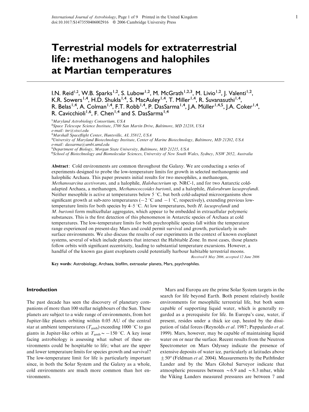 Terrestrial Models for Extraterrestrial Life: Methanogens and Halophiles at Martian Temperatures