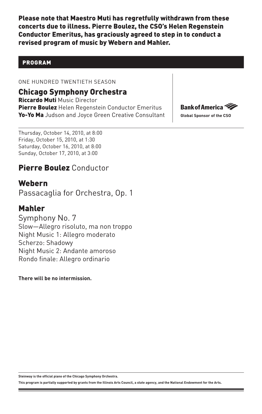 Pierre Boulez Conductor Webern Passacaglia for Orchestra, Op. 1 Mahler Symphony No