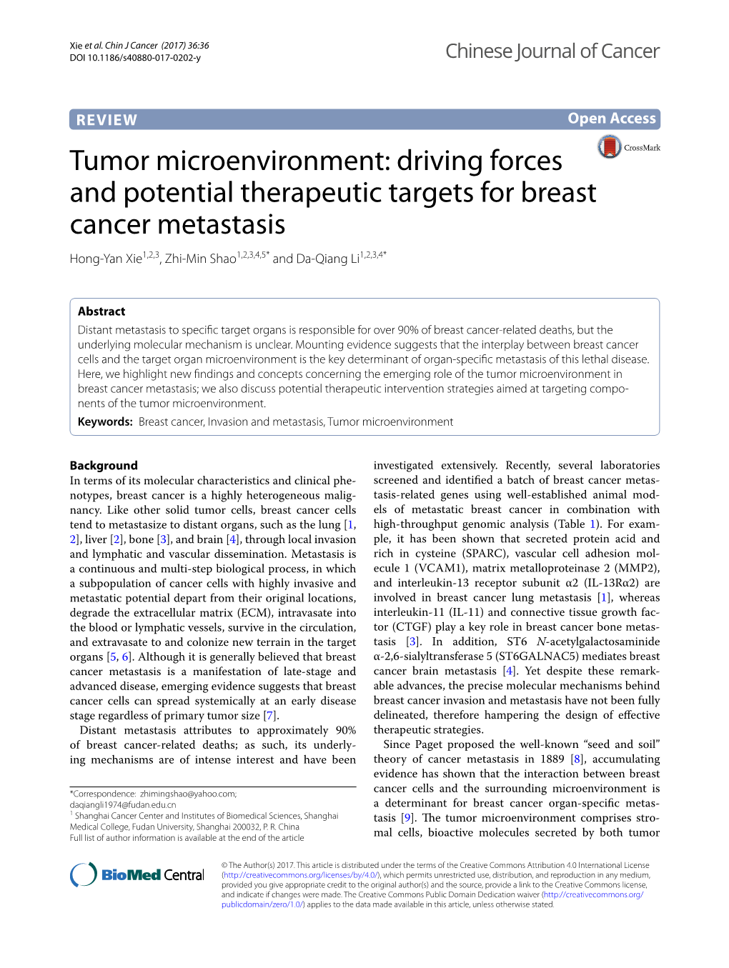 Tumor Microenvironment: Driving Forces and Potential Therapeutic Targets for Breast Cancer Metastasis