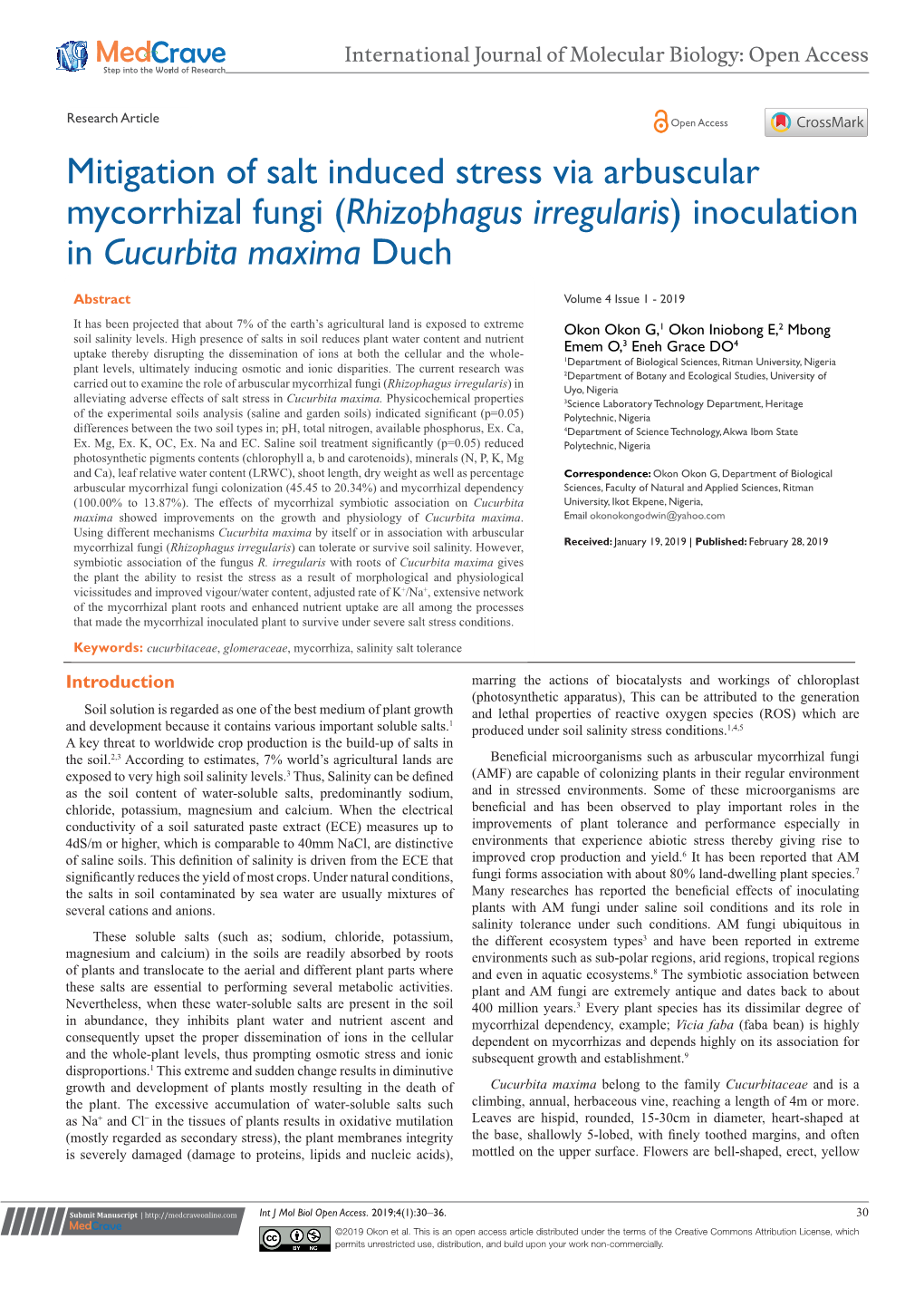 Rhizophagus Irregularis) Inoculation in Cucurbita Maxima Duch