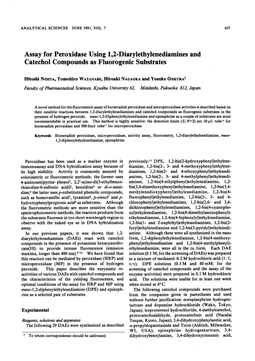 Assay for Catechol Peroxidase Compounds Using 1,2