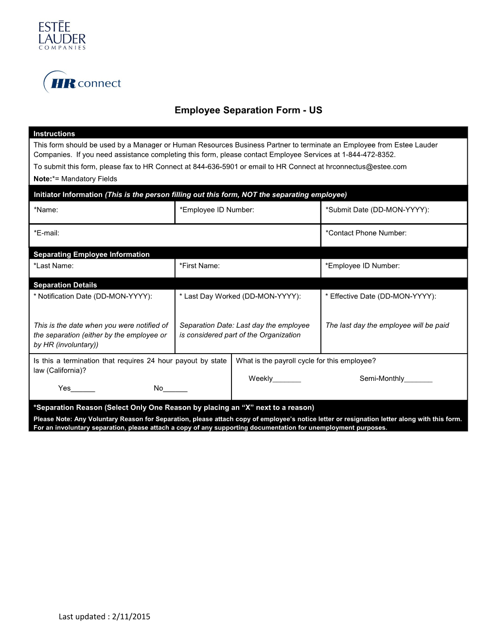 Employee Separation Form - US