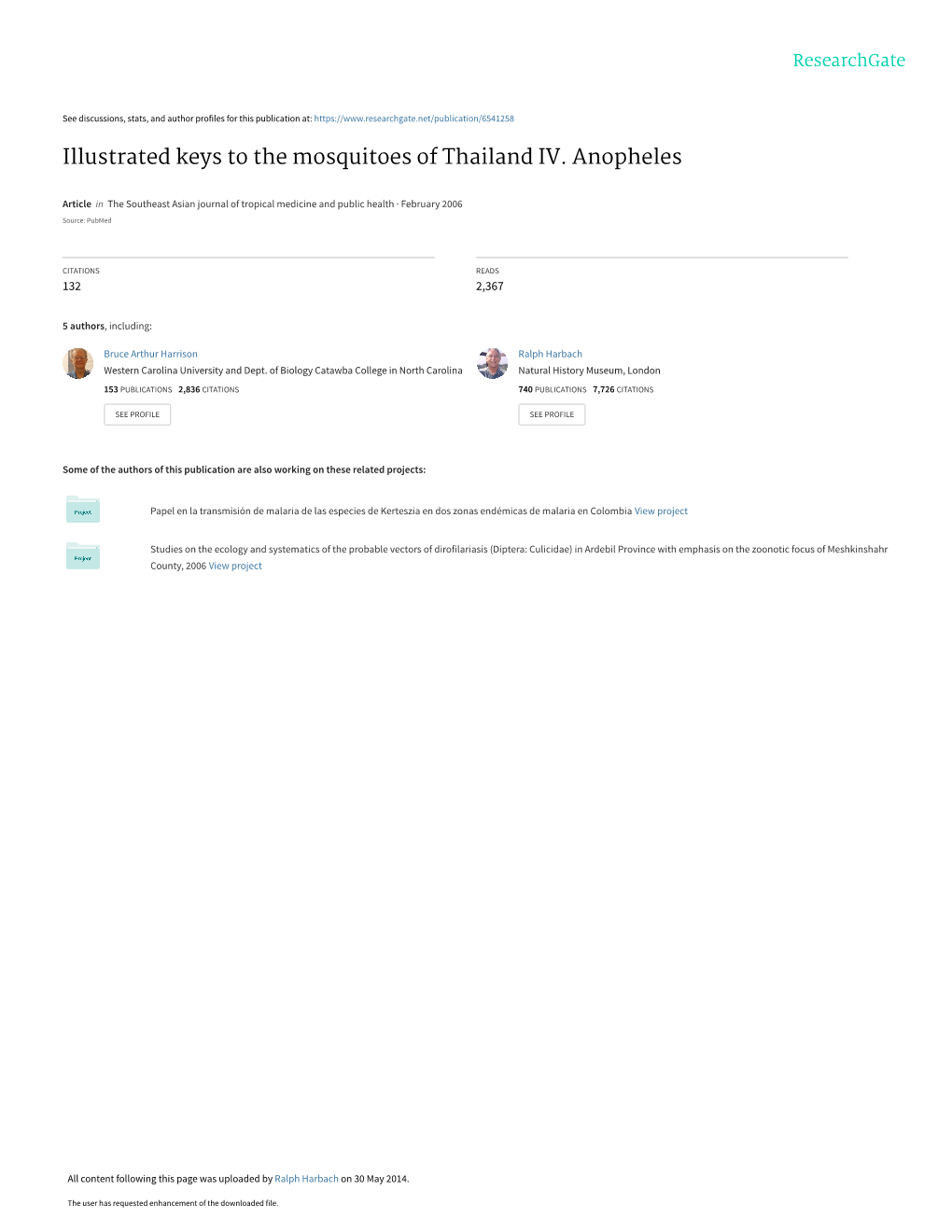 Illustrated Keys to the Mosquitoes of Thailand IV. Anopheles