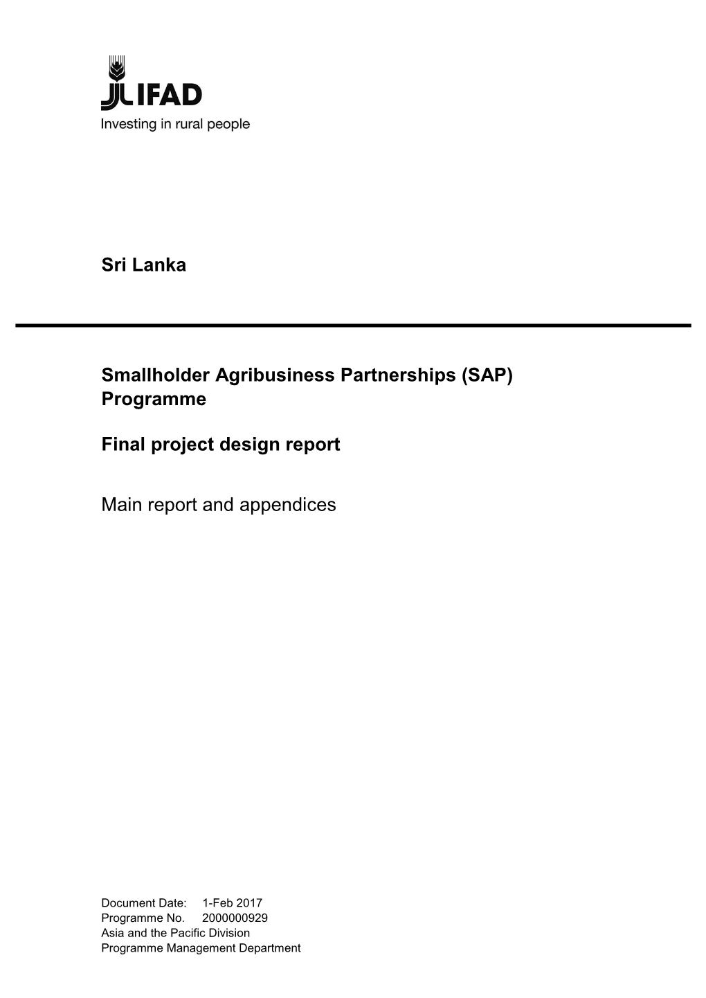Smallholder Agribusiness Partnerships (SAP) Programme