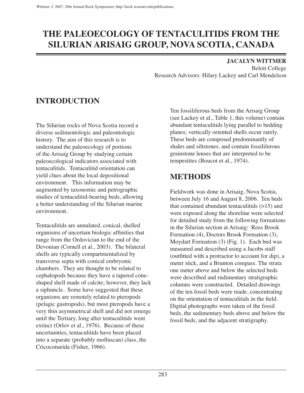 The Paleoecology of Tentaculitids from the Silurian Arisaig Group, Nova Scotia, Canada