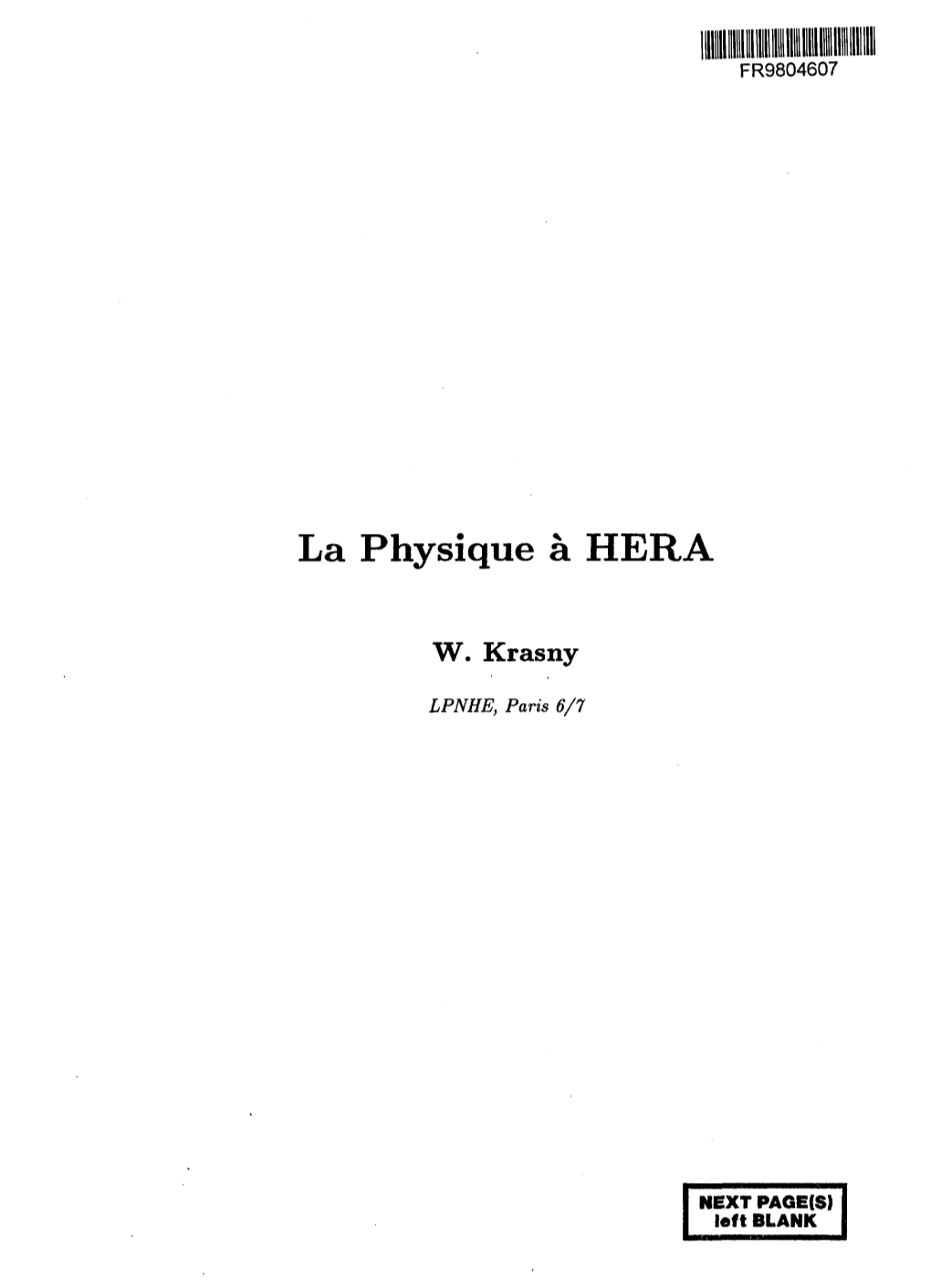 La Physique a HERA