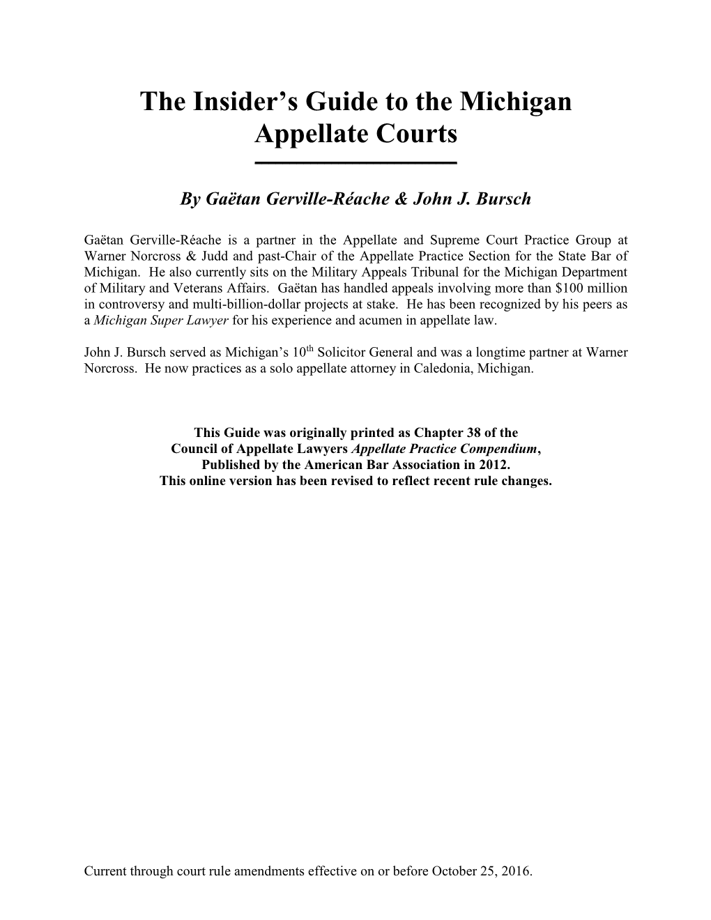 The Insider's Guide to the Michigan Appellate Courts