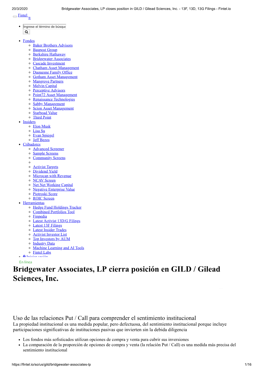 Bridgewater Associates, LP Cierra Posición En GILD / Gilead Sciences, Inc