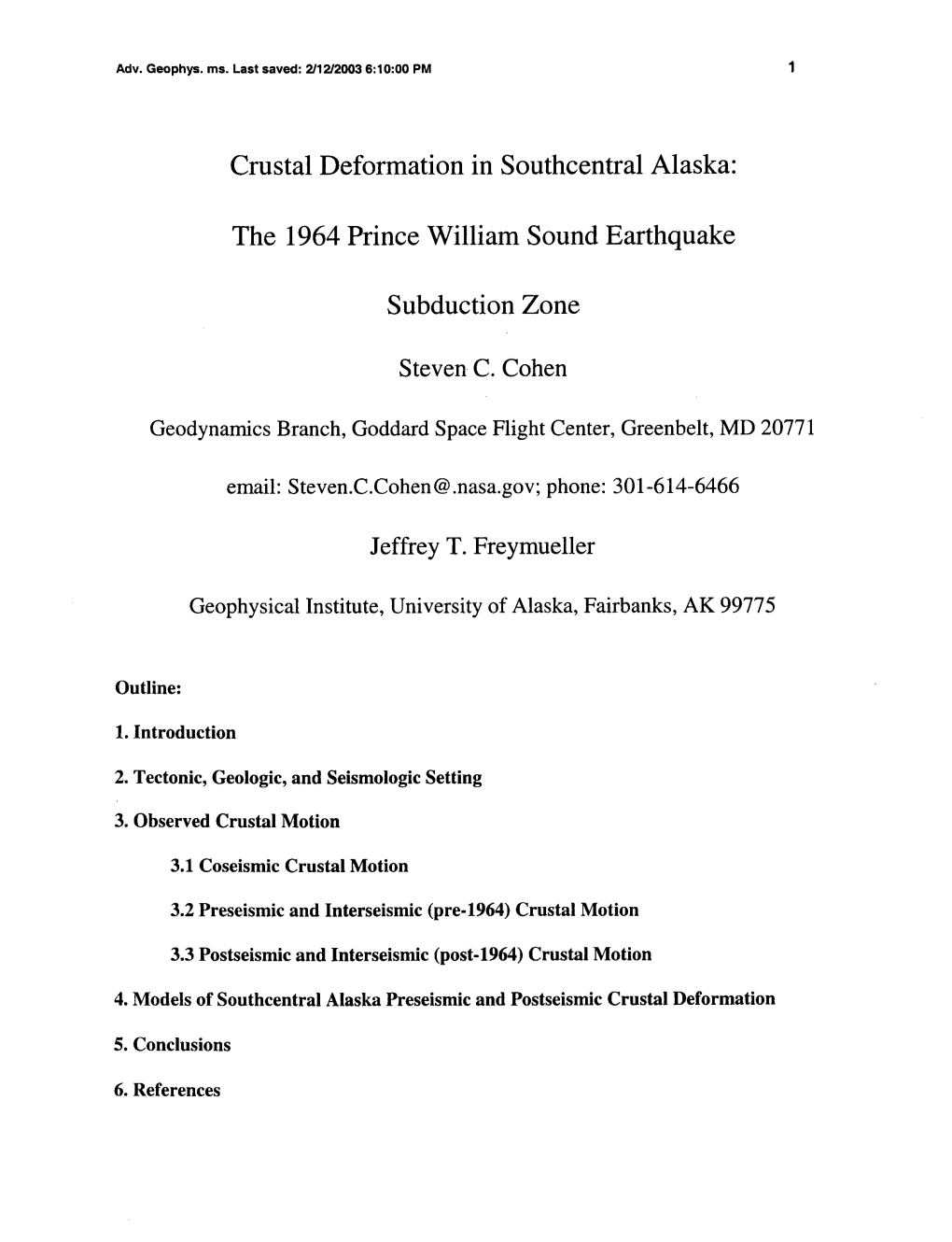 The 1964 Prince William Sound Earthquake Subduction Zone Steven C