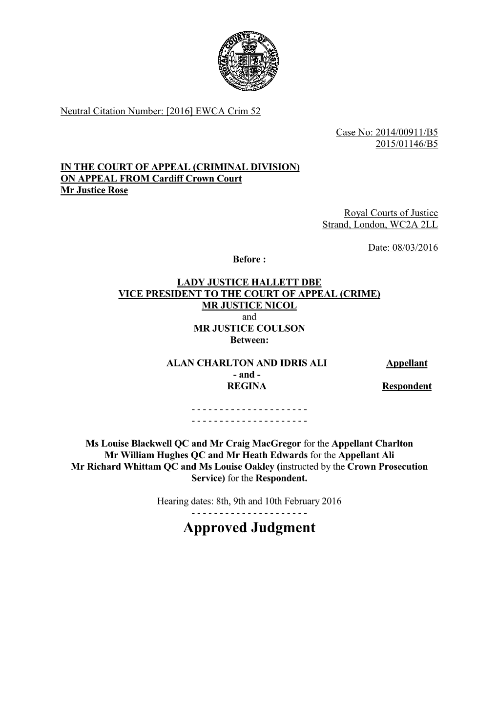 Court of Appeal Judgment Template