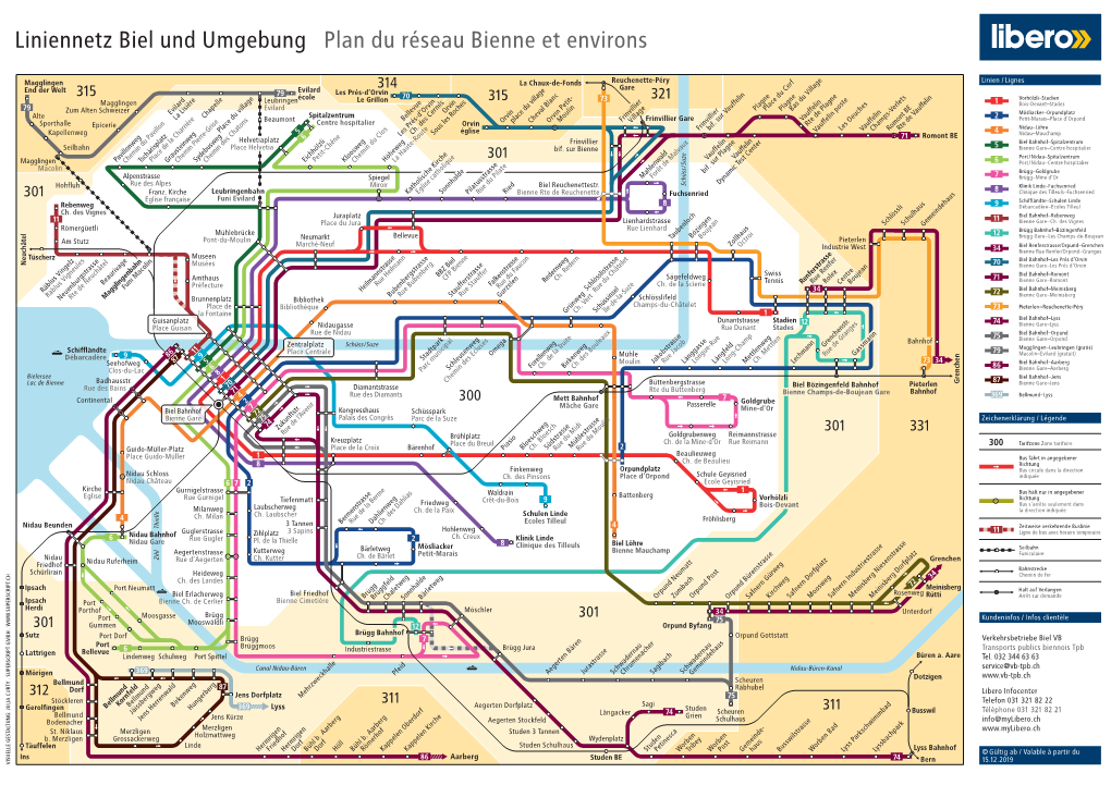 Liniennetz Biel Und Umgebung Plan Du Réseau Bienne Et Environs