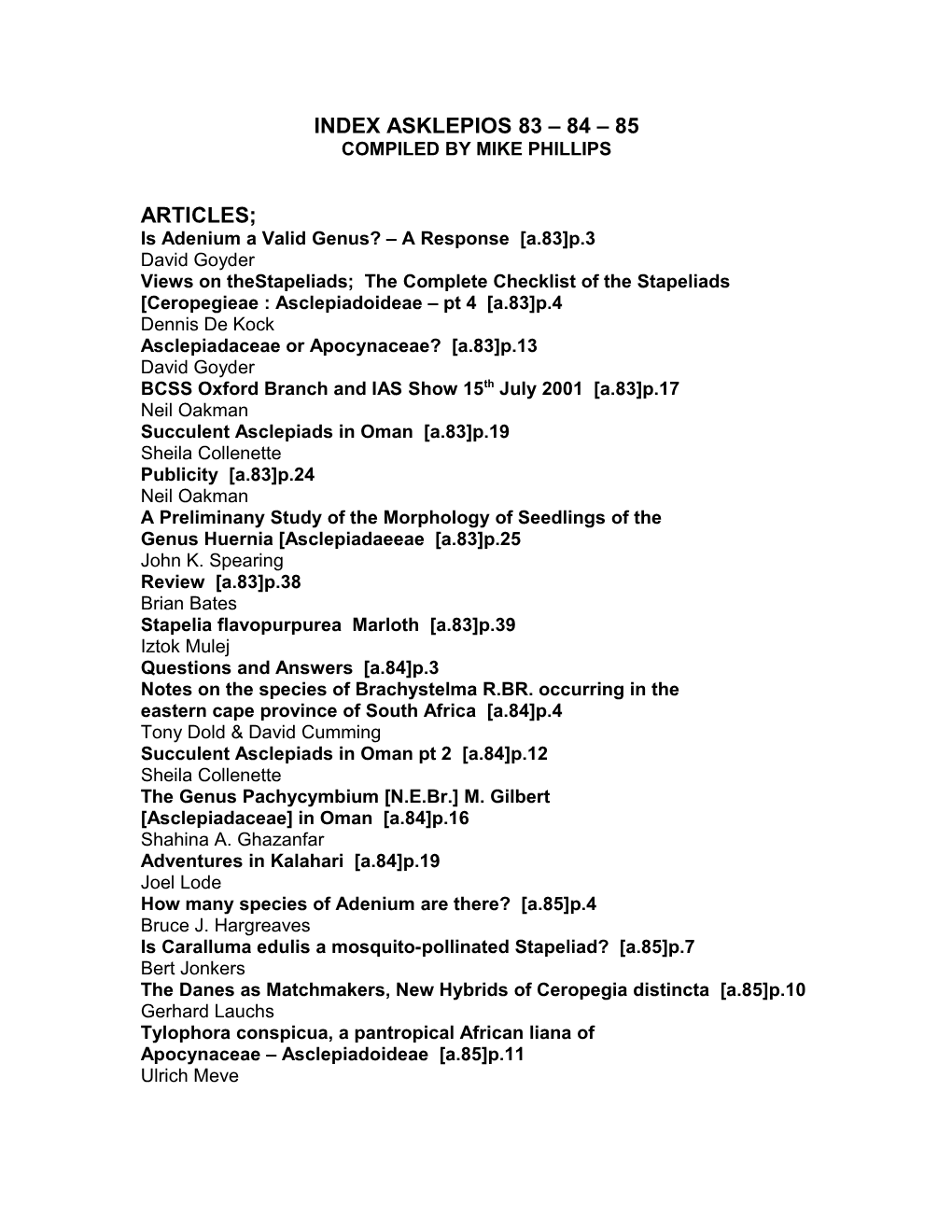 Is Adenium a Valid Genus? a Response A.83 P.3