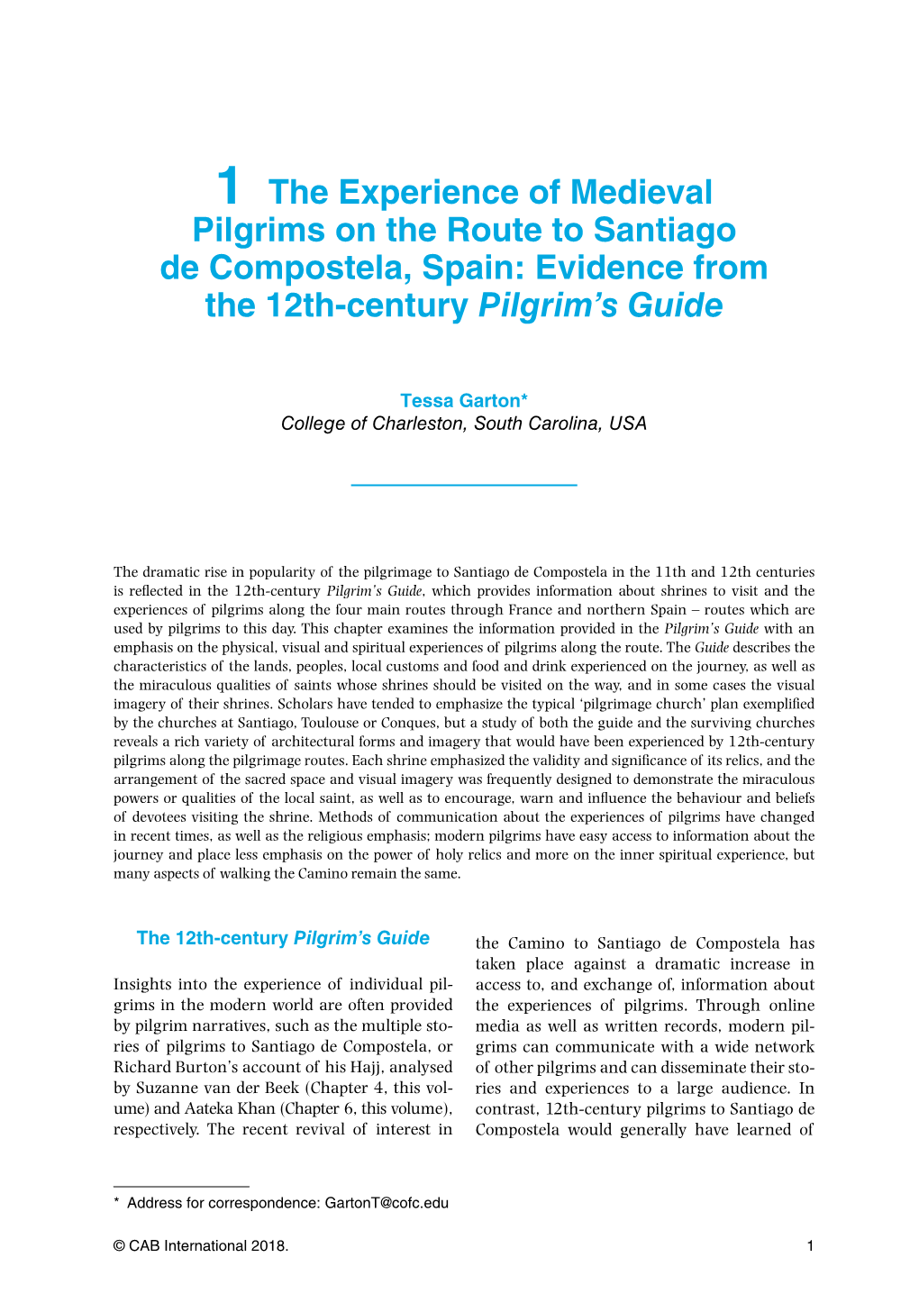 Pilgrims on the Route to Santiago De Compostela, Spain: Evidence from the 12Th-Century Pilgrim’S Guide