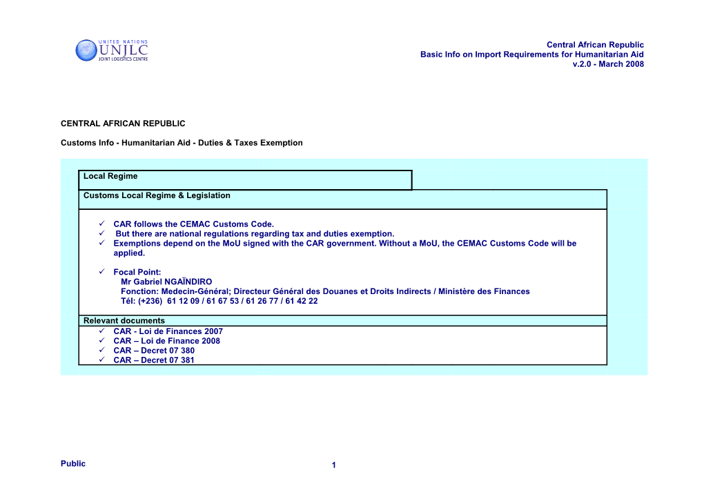 Customs Info - Humanitarian Aid - Duties & Taxes Exemption