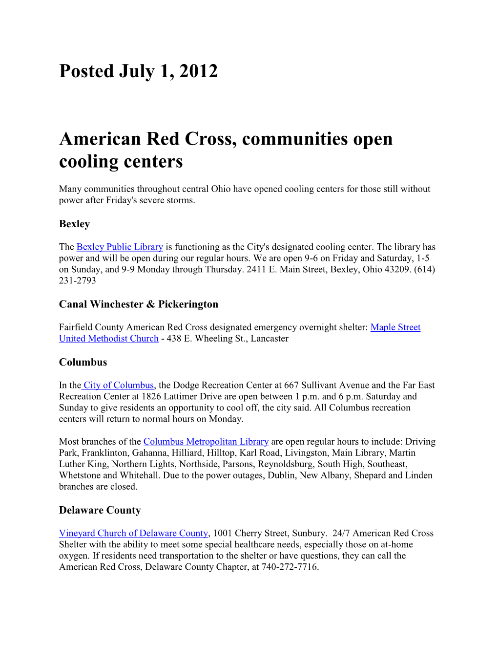 Posted July 1, 2012 American Red Cross, Communities Open