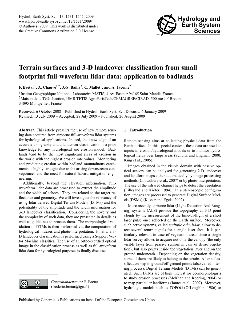 Terrain Surfaces and 3-D Landcover Classification from Small Footprint Full