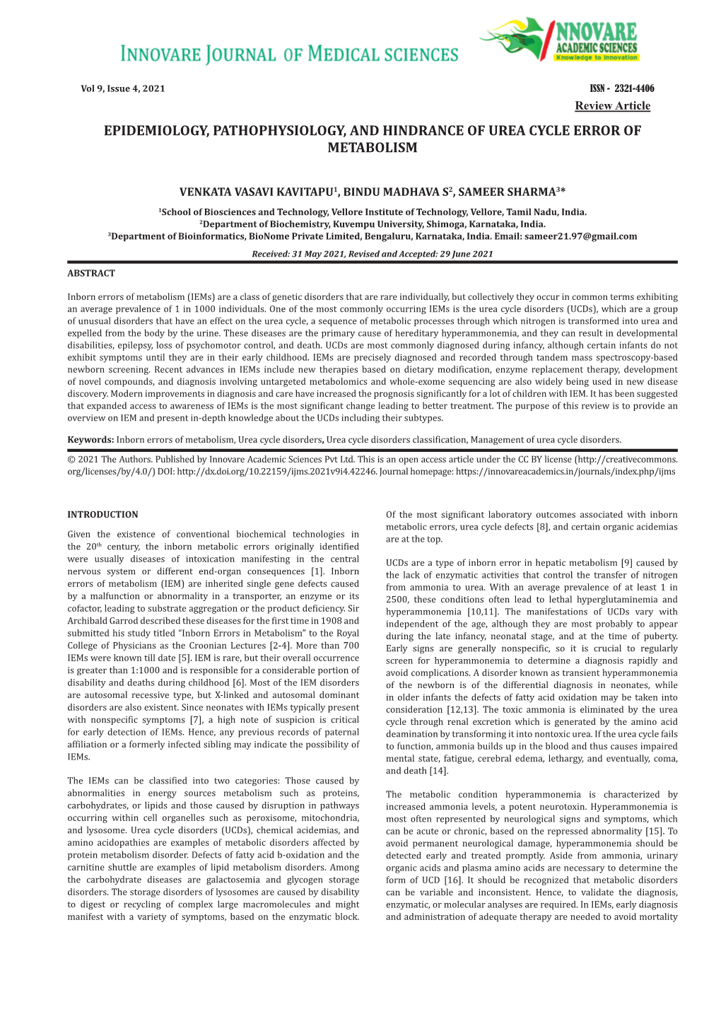 Epidemiology, Pathophysiology, and Hindrance of Urea Cycle Error of Metabolism