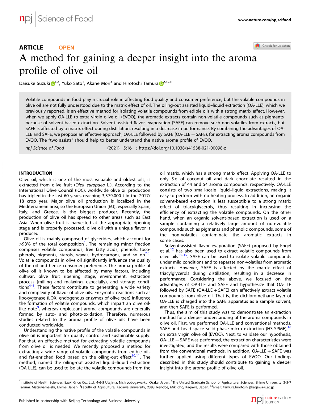 A Method for Gaining a Deeper Insight Into the Aroma Profile of Olive