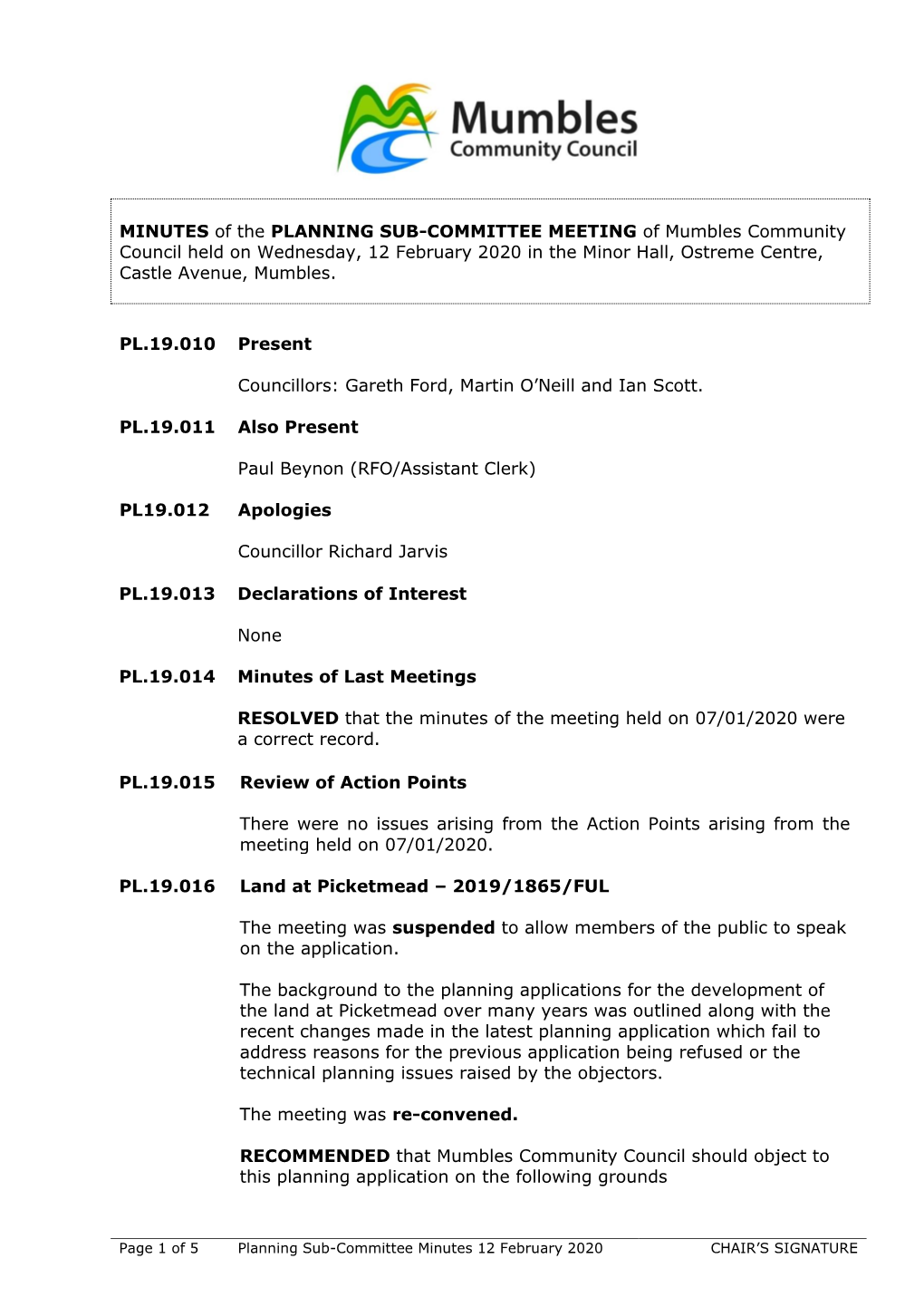 MINUTES of the PLANNING SUB-COMMITTEE MEETING Of