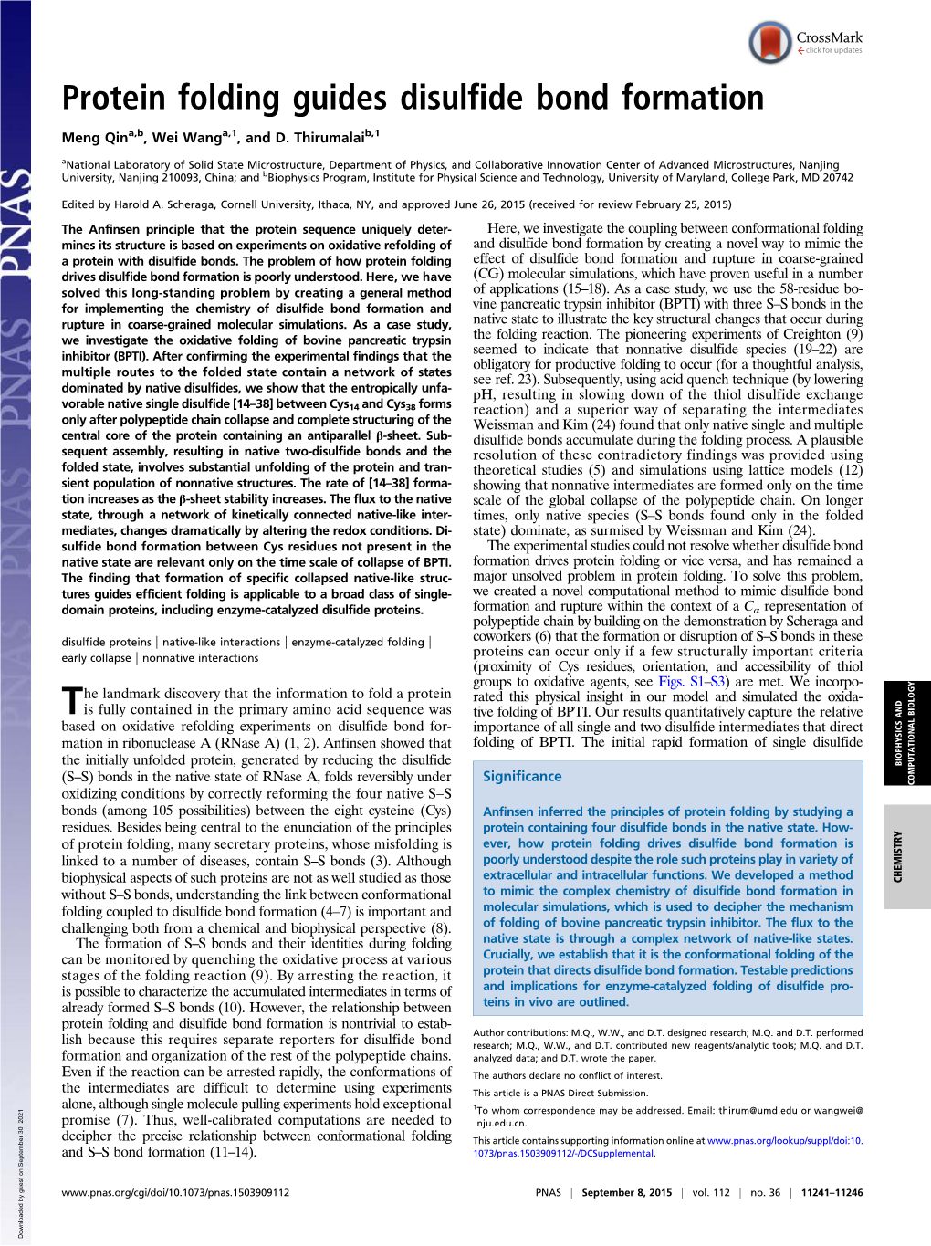 Protein Folding Guides Disulfide Bond Formation