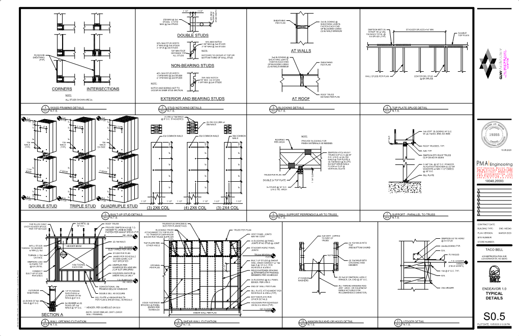 2X6 BLOCKING @ PER PLAN MAX @ 2X6 STUDS SHEATHING JOINTS