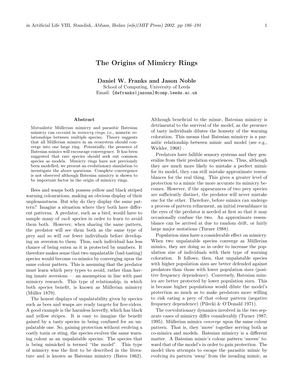 The Origins of Mimicry Rings