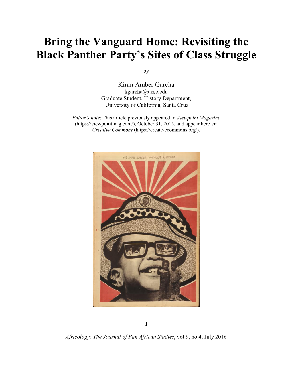 Revisiting the Black Panther Party's Sites of Class Struggle