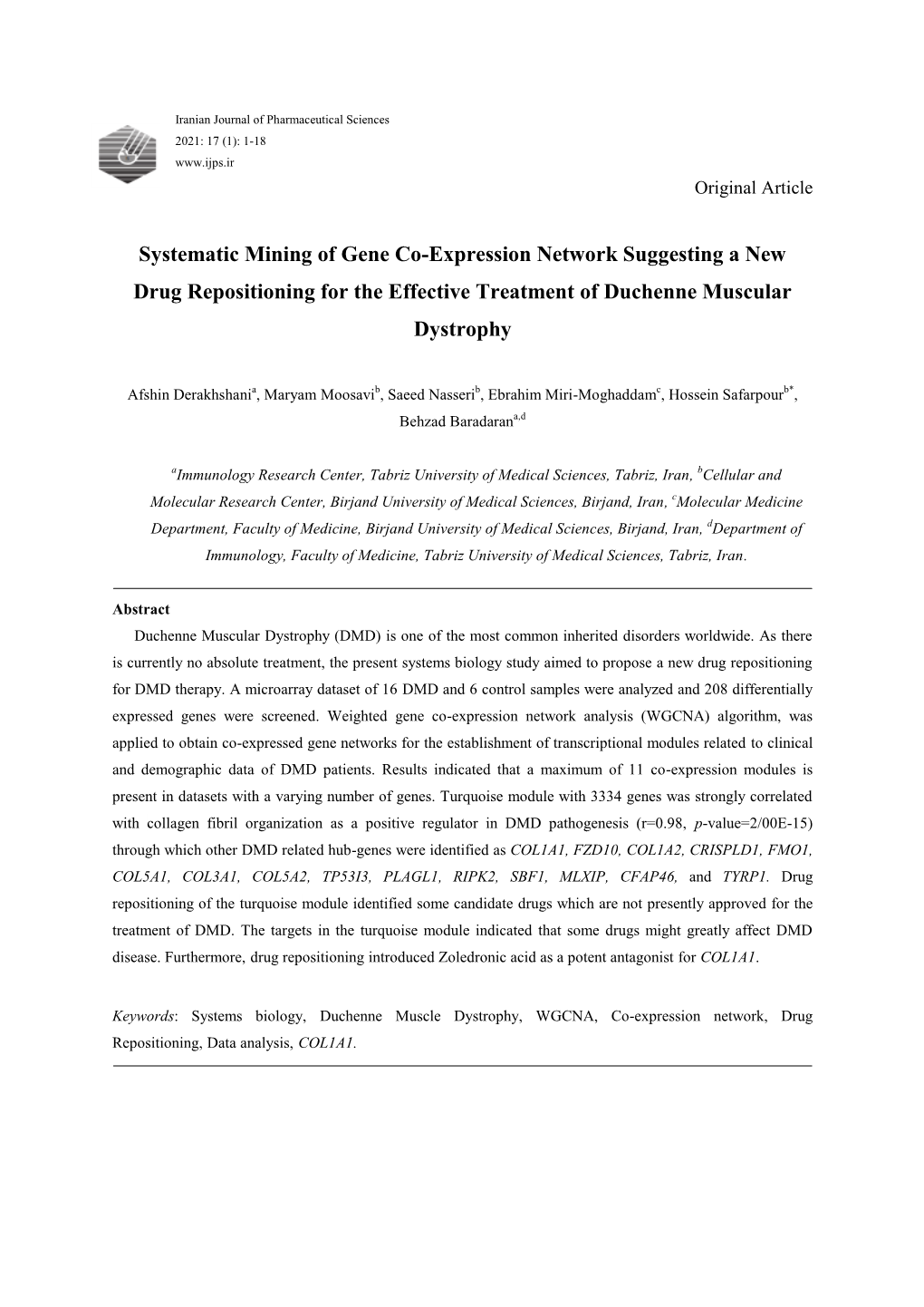 Systematic Mining of Gene Co-Expression Network Suggesting a New Drug Repositioning for the Effective Treatment of Duchenne Muscular Dystrophy